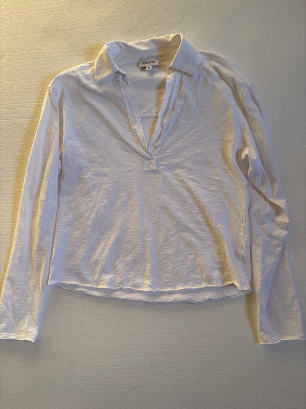 Evereve White Long-Sleeve Polo V-Neck Shirt